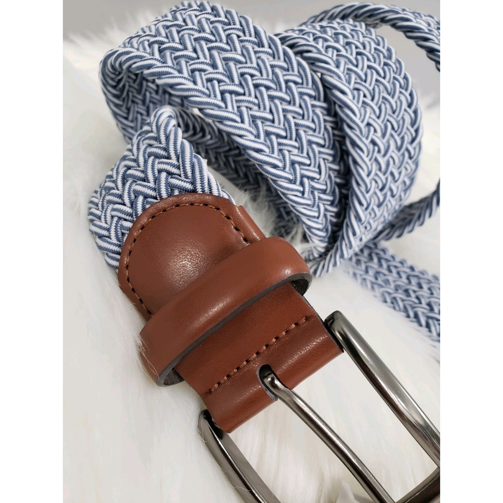 NEW Perry Ellis Portfolio Men Blue Stretch Woven Belt Golf Preppy Dress Up 38/40